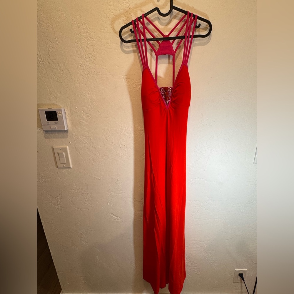 Bebe Red and Pink Backless Dress